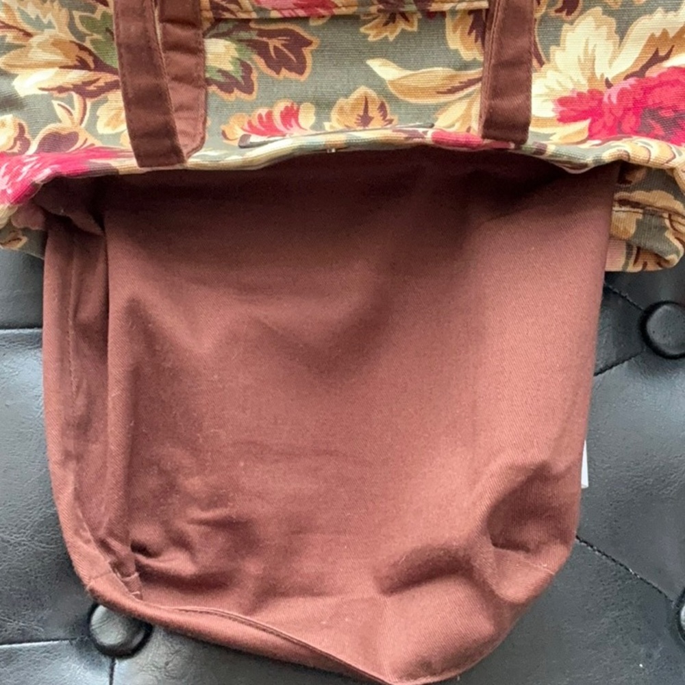 Retired Longaberger Homestead Small Tote/ Purse /Bag Olive Brown Floral - Picture 4 of 6